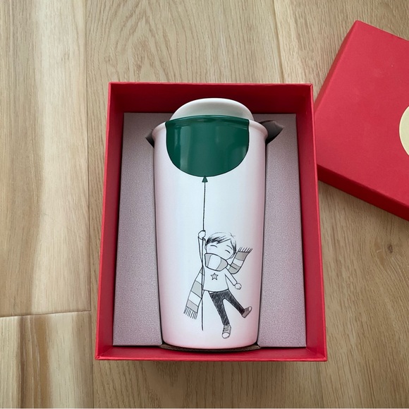 🎁 STARBUCKS 2014 COFFEE TRAVEL MUG BOY GREEN BALLOON COLLECTION. - Picture 2 of 7